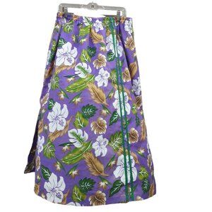 Hawaiian Maxi Skirt Purple Giant Hibiscus Flowers Green Piping Elastic Waist XXL